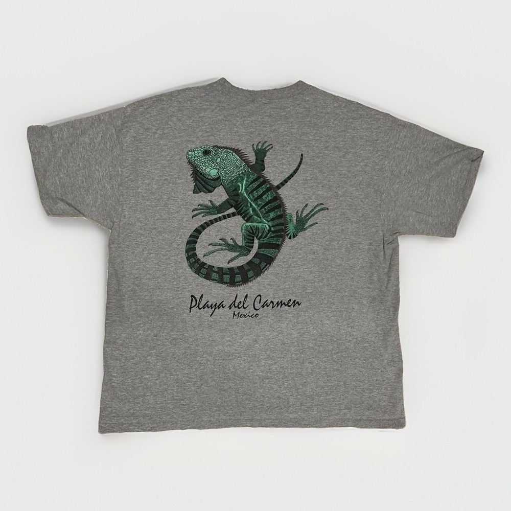 Playa Del Carmen Mexico Iguana Shirt Mens 2XL Gray Lizard Souvenir Graphic Tee
